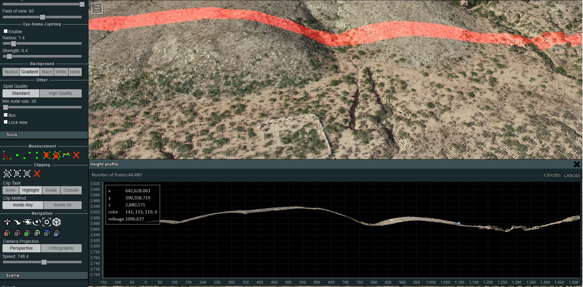 Route mapping right-of-way profile